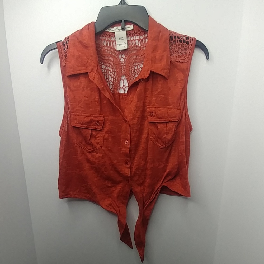 American Rag | Burnt Orange Cropped Button Down - Picture 5 of 7